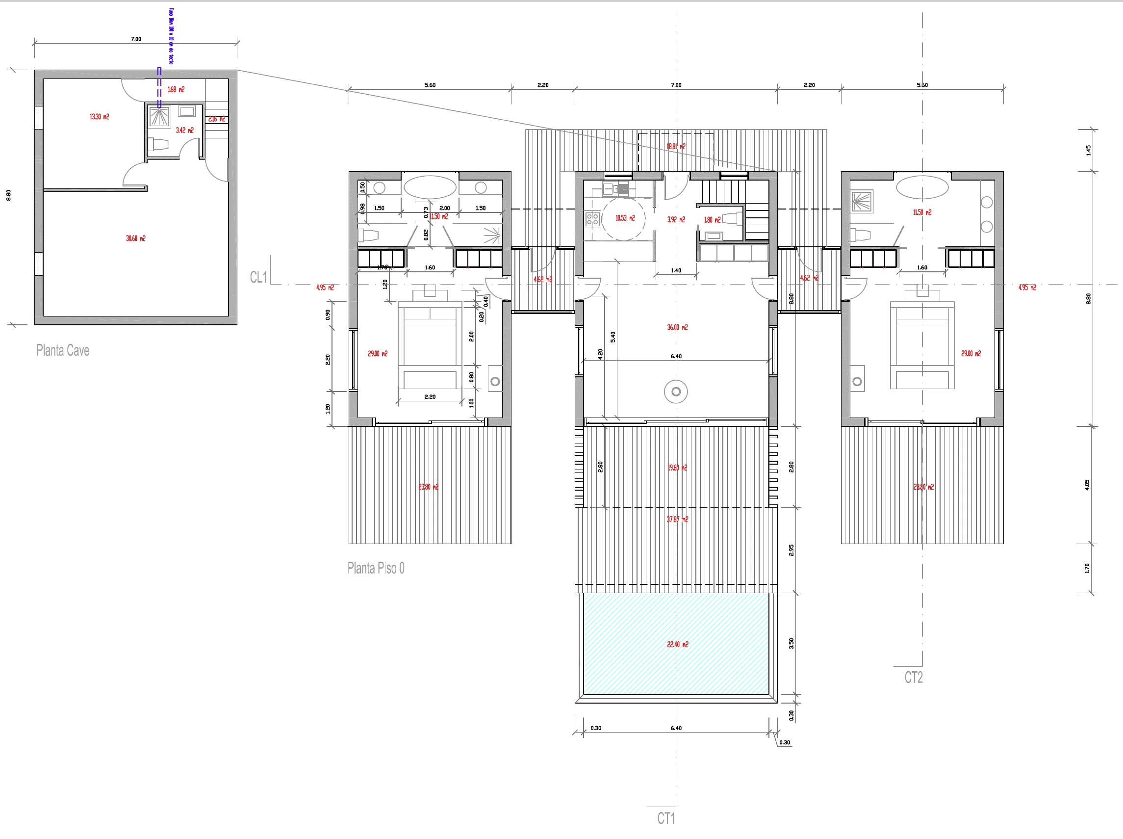 Villa K floor plan — ground floor and lower level