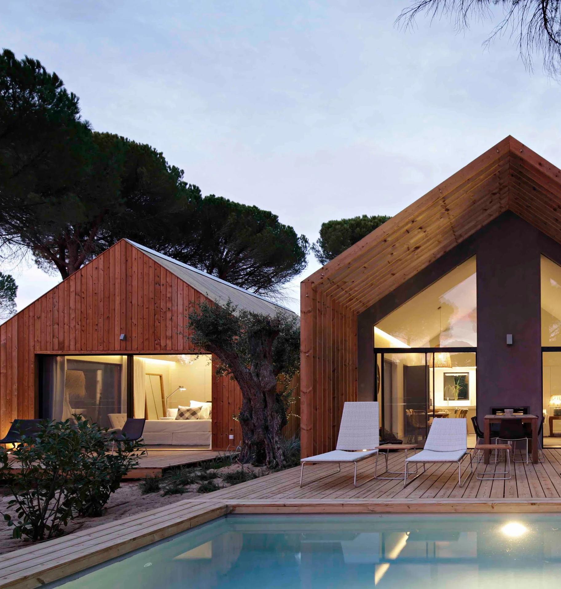 Villa K and its private pool at dusk