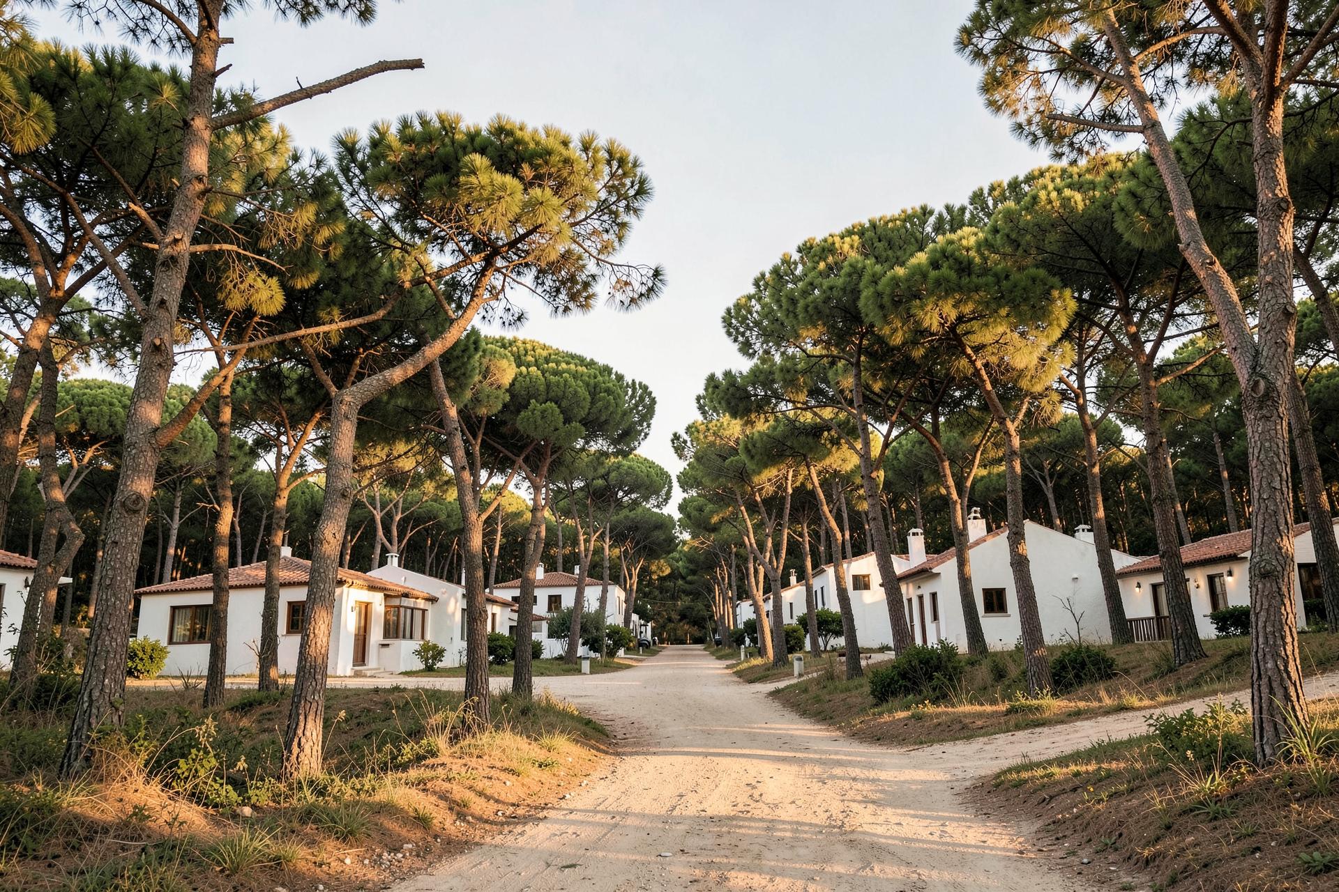 Whitewashed villas among umbrella pines on the Sublime Comporta estate